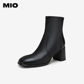MIO米奥冬季新款时尚靴子方高跟简约大方酷飒中筒时装靴女M235601931