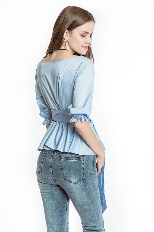 OCHIRLY欧时力 圆领泡泡袖系带上衣 3476 商品图3