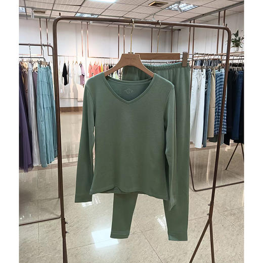 纯色V领秋衣秋裤中厚款秋冬女士薄绒保暖套装   NW67520 商品图0