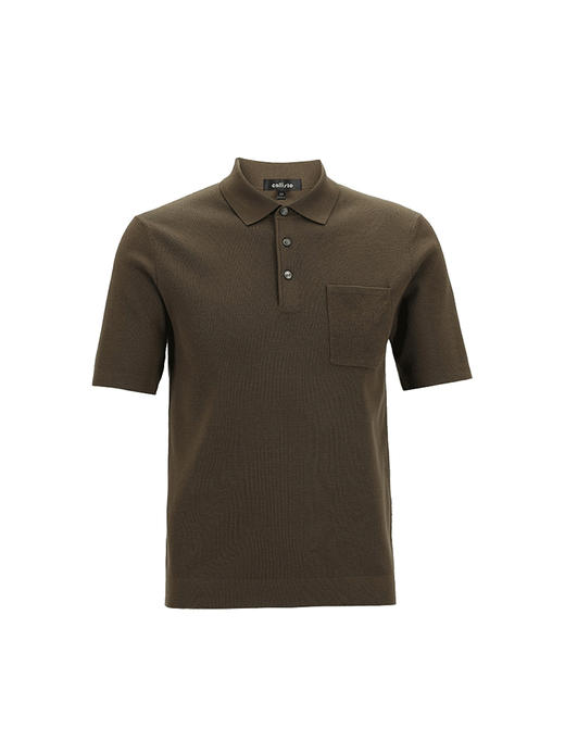 callisto咖色羊毛翻领短袖针织衫  FSKWS005C BR 商品图3