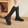 西遇骑士长筒靴女新款秋季英伦朋克绑带厚底马丁靴不过膝长靴D2033857 商品缩略图2