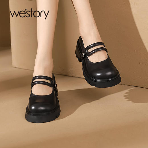 westory2023秋季新款真皮百搭学院风玛丽珍厚底小皮鞋S23CE73371 商品图5