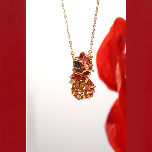 [醒狮系列]18K金镶钻珐琅工艺项链 商品图5