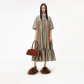 lost in echo设计师品牌设计感小众褶皱拼接荷叶宽松短袖连衣裙女