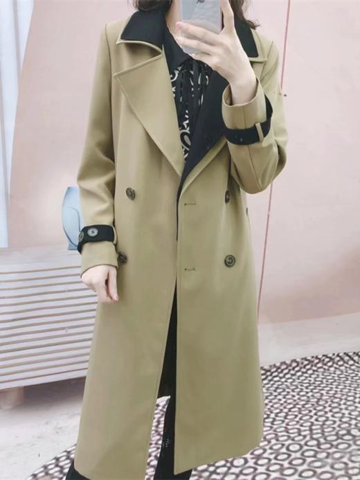 C6001         法式气质高端翻领双排扣收腰显瘦中长款风衣外套（特价不退换） 商品图1