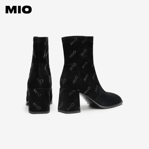 MIO米奥冬季方头方跟通勤靴子复古印花个性潮感时装靴女靴M235601935 商品图4