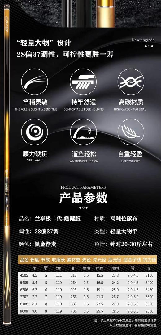 开沃精工兰亭极二代鲢鳙版轻量大物鱼竿 商品图1