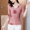早秋新款，设计感小众女花卉印花v领复古别致优雅长袖上衣KQL-B40N2271 商品缩略图0