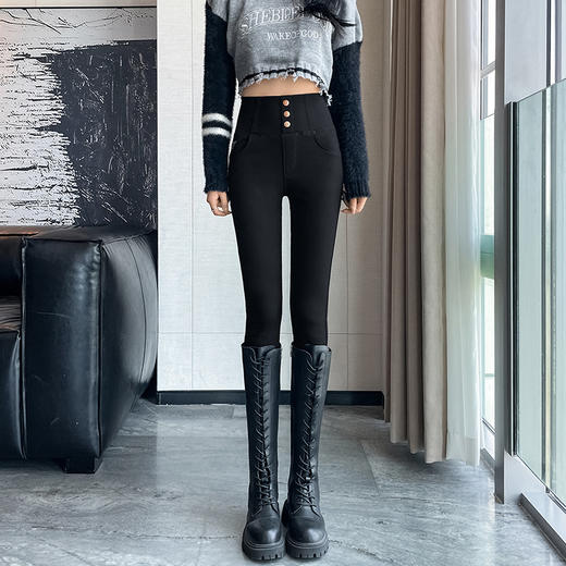 【三排扣设计！微压收腿长裤】高腰打底裤女外穿，经典小黑裤造型，紧身设计突显曲线美，小脚裤脚修身，更加凸显修长美腿。加厚加绒lish 商品图5