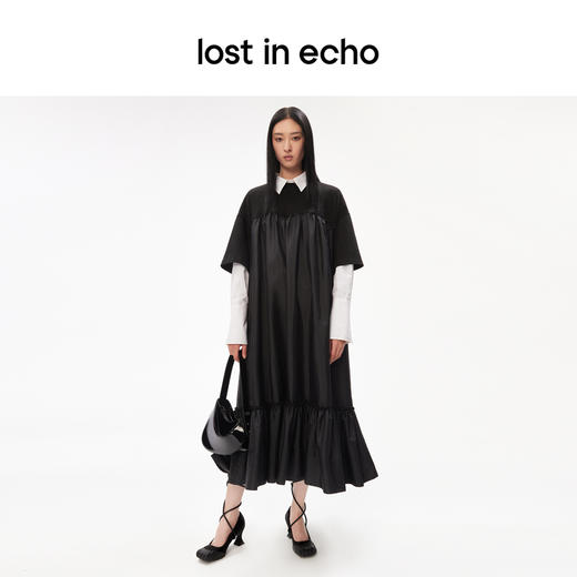 lost in echo设计师品牌设计感小众褶皱拼接荷叶宽松短袖连衣裙女 商品图4
