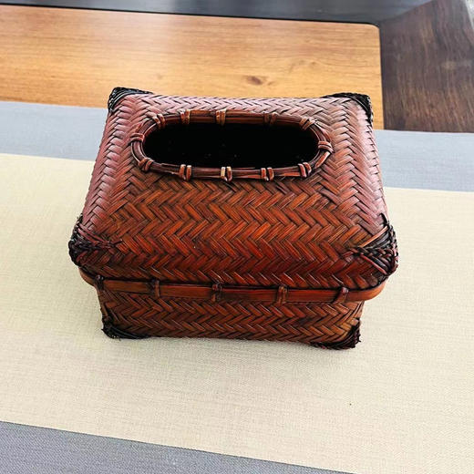 红色竹编纸巾盒 商品图1
