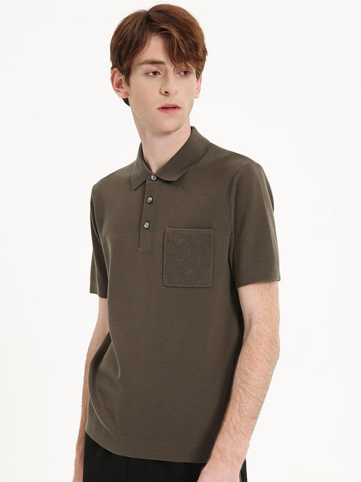 callisto咖色羊毛翻领短袖针织衫  FSKWS005C BR 商品图1