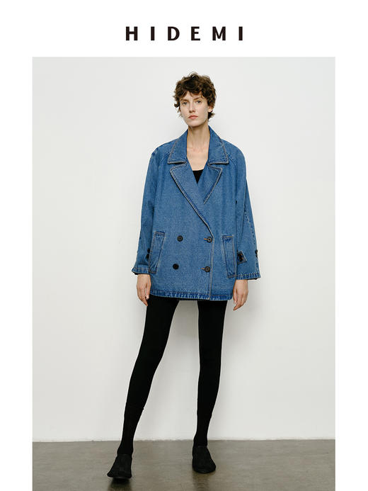 HIDEMI 双排扣翻领大廓形极简设计感水洗牛仔西装 商品图9
