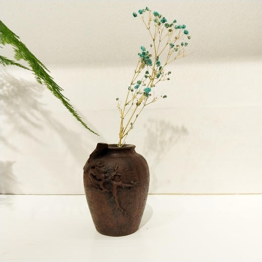 浮雕梅枝复古花瓶°黑檀花插 商品图0