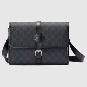 GUCCI 古驰 男士饰互扣式双G印花GG邮差包 黑色 745679 92TCN 1000