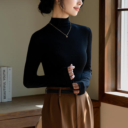 【螺纹半高领打底衫女】秋冬新款内搭保暖衣 韩版百搭显瘦长袖t恤 商品图4