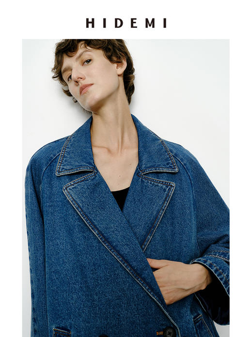 HIDEMI 双排扣翻领大廓形极简设计感水洗牛仔西装 商品图4