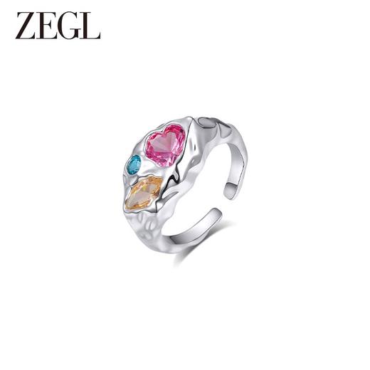 ZEGL设计师肌理系列彩色锆石开口戒指女小众设计高级感指环食指戒 商品图3