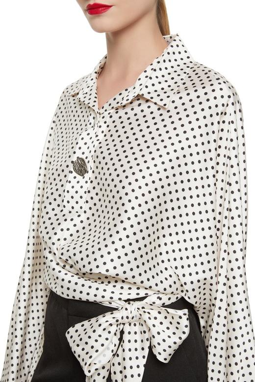 OCTAVIA 米色光泽感波点系带衬衣 7185 商品图3