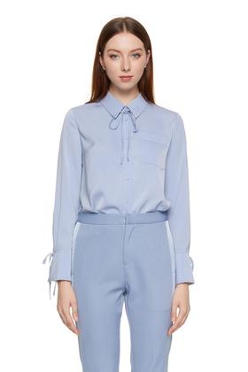 OCTAVIA 甜美风蓝色系带衬衣 7836