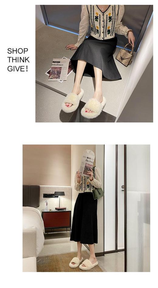 【YW】无忧购秋冬外穿室内懒人平底毛绒一字拖家居棉拖鞋715(截单后3-5天发货) 商品图6
