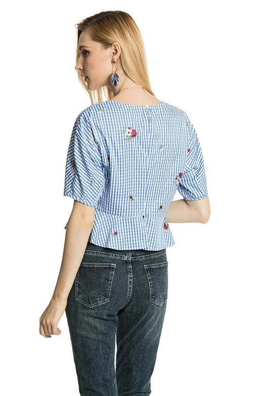 SUMMER & SAGE 蓝色绣花格纹上衣 3305 商品图5