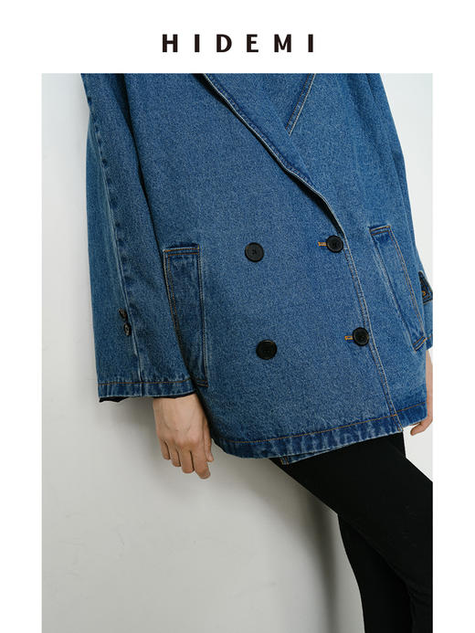 HIDEMI 双排扣翻领大廓形极简设计感水洗牛仔西装 商品图5