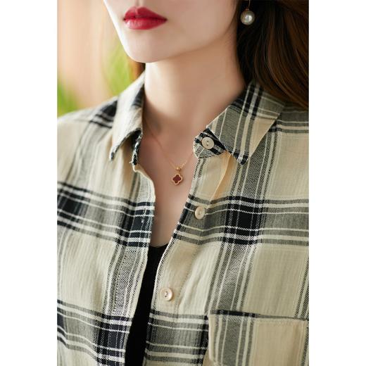【现货7天】衬衫女2023新款秋装外套格子显瘦中长款休闲衬衣显瘦百搭衬衫 商品图2