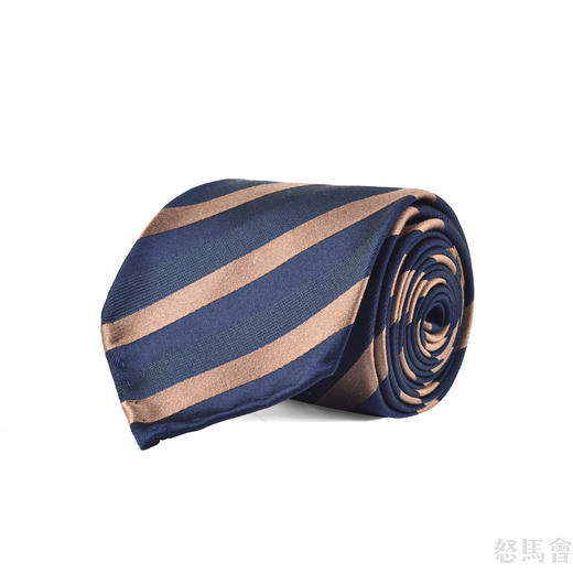 藏蓝色金条纹蚕丝手工领带 商品图0