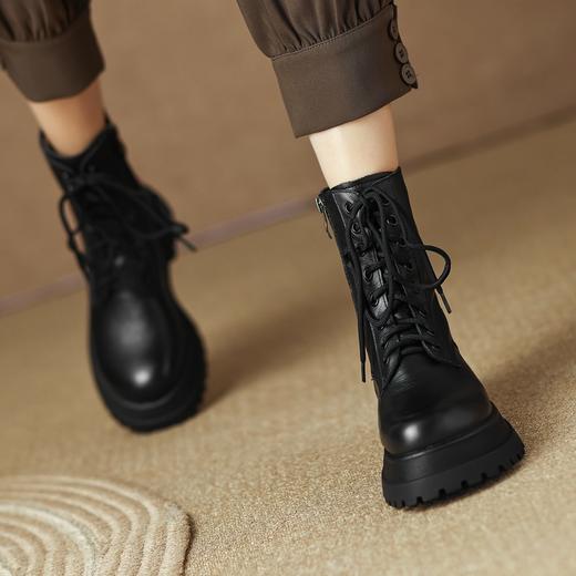 英伦风厚底，系带短靴黑色女靴DTN-XB79-2 商品图1