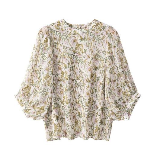 2023夏季新款雪纺衫七分袖衬衫女大码T恤圆领小衫5015 商品图4