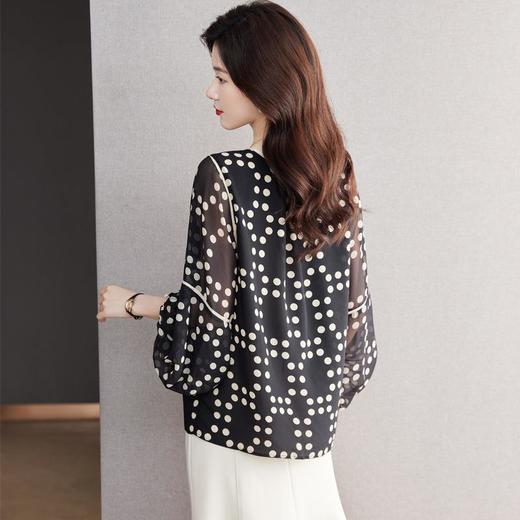 2023夏季新款雪纺衫长袖衬衫女大码T恤圆领小衫5006 商品图1