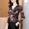 KQLA12N2202 2023秋冬新款网纱上衣印花洋气大码女士打底上衣长袖弹力小衫 商品缩略图3