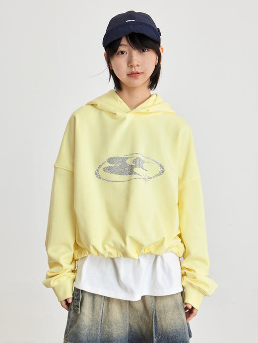 CryingCenter 彗星闪钻复古烫钻连帽经典宽松短款卫衣 哭喊中心 商品图1