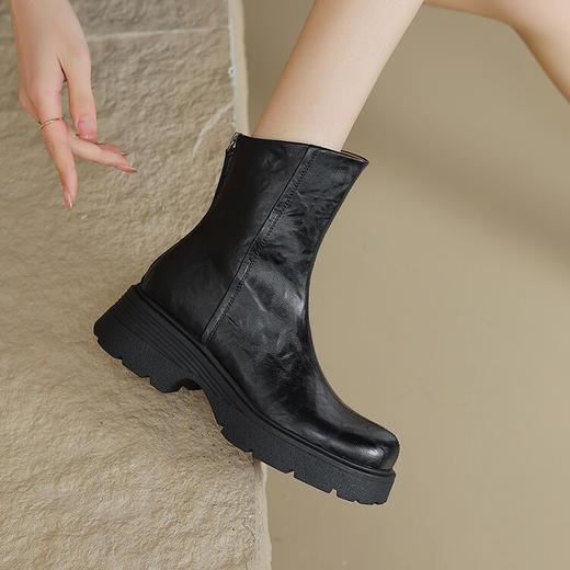 秋冬新款，里外全皮厚底侧拉链短靴HBP-5477 商品图4