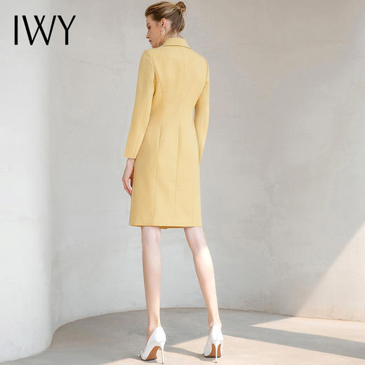 IWY/高端洋气黄色连衣裙长袖主持人职业装女时尚双排扣西装裙233043Q1 商品图2