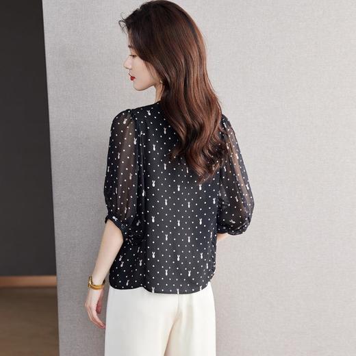 2023夏季新款雪纺衫五分袖衬衫女大码T恤女圆领小衫5023 商品图2