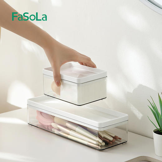 FaSoLa桌面收纳盒化妆品透明盒带盖整理储物盒办公书桌杂物置物架 商品图6