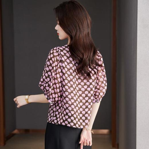 2023夏季新款雪纺衫短袖衬衫女大码T恤圆领小衫洋气5022 商品图2
