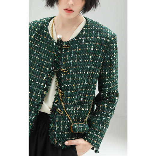 COCOBELLA轻奢名媛小香风粗花呢外套女千金毛边裸领西装WL913B 商品图3