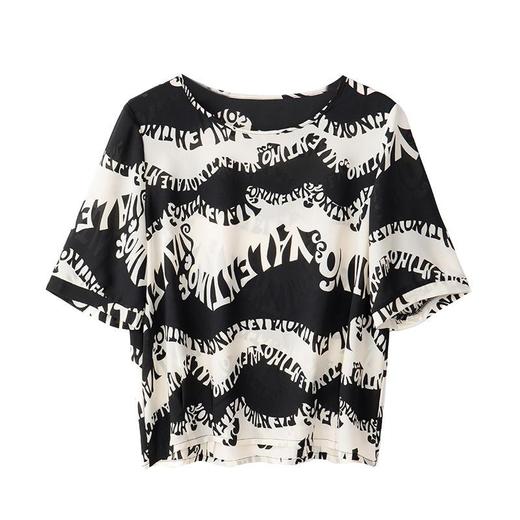 2023夏季新款雪纺衫短袖衬衫女大码T恤圆领小衫洋气5011 商品图4