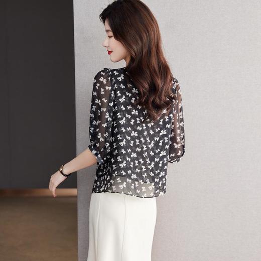 2023夏季新款雪纺衫五分袖衬衫女大码T恤圆领小衫5003 商品图1