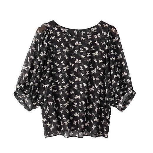 2023夏季新款雪纺衫五分袖衬衫女大码T恤圆领小衫5003 商品图4