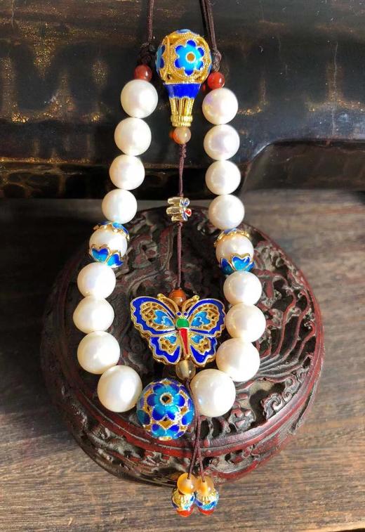 菊斋良品精致好物十八子压襟白珍珠景泰蓝 商品图5