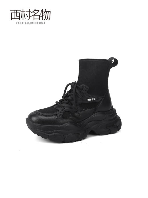 西村名物2023秋季新款厚底休闲运动弹力连袜短靴袜靴老爹鞋T23DS44111 商品图1