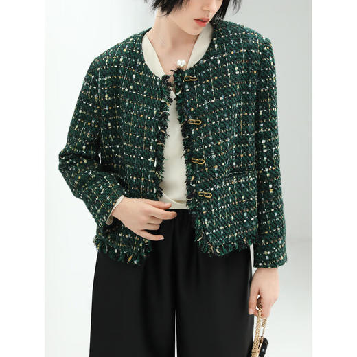 COCOBELLA轻奢名媛小香风粗花呢外套女千金毛边裸领西装WL913B 商品图2