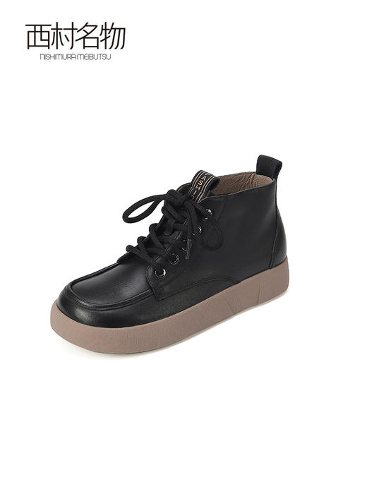 西村名物2023年秋冬季新款英伦风系带平底厚底切尔西靴短靴复古T23DS44071 商品图0