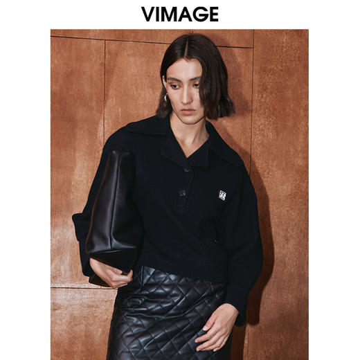 VIMAGE纬漫纪秋季新款帅气时尚纯色翻领显瘦休闲上衣女V2003617 商品图0