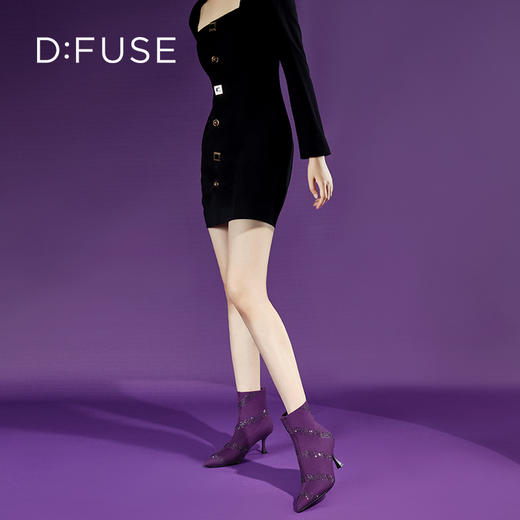 Dfuse迪芙斯秋冬款尖头烫钻细高跟个性袜靴短靴DF34116078 商品图7