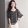 2023夏季新款雪纺衫五分袖衬衫女大码T恤圆领小衫5003 商品缩略图0